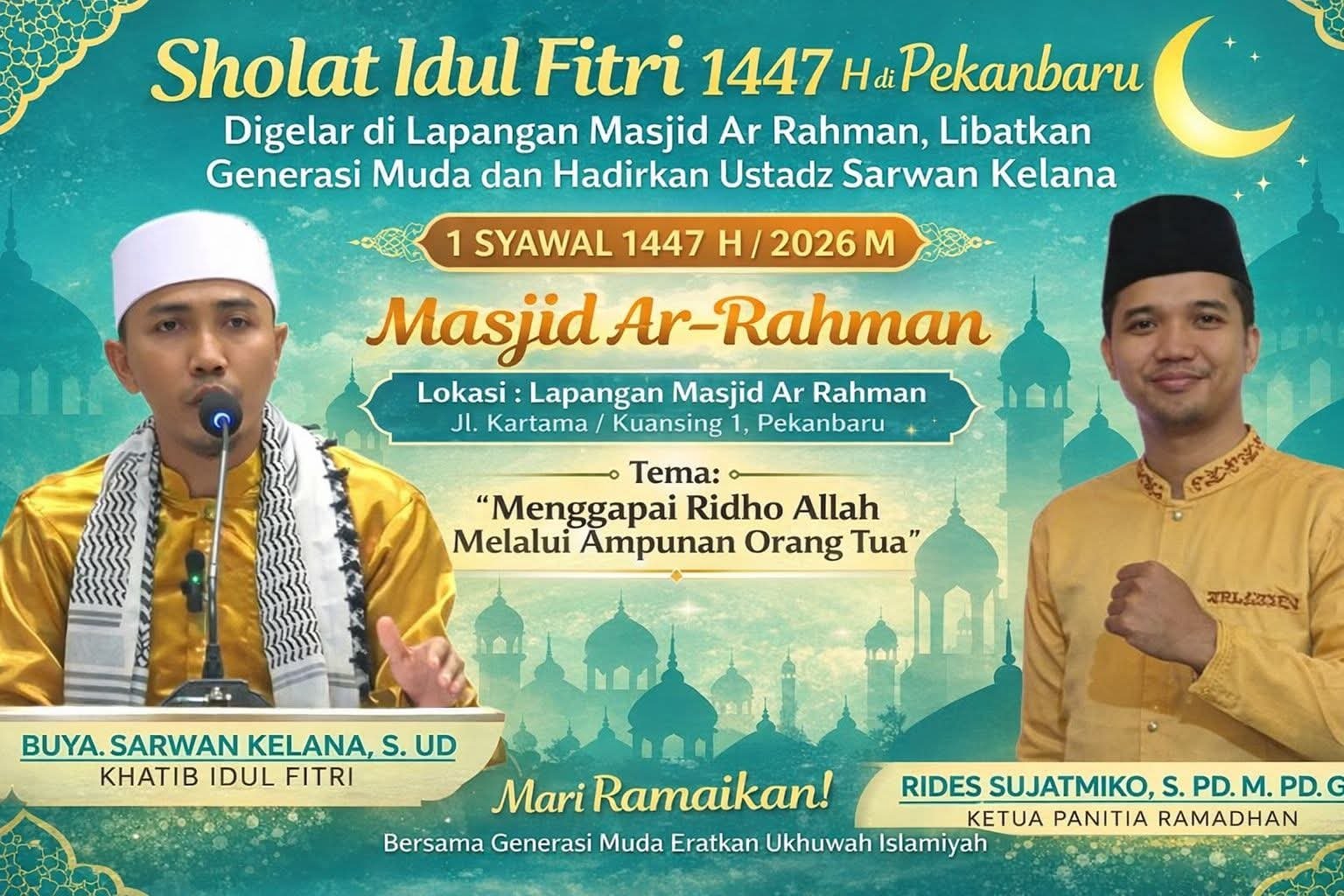 tvmiranda.com|Ustadz Sarwan Kelana tahun ini Khutbah Idul Fitri 1447H, di Masjid Ar Rahman Pekanbaru
