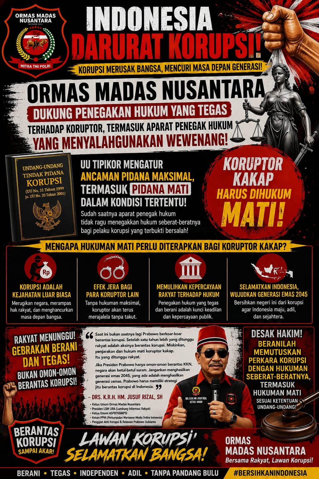 tvmiranda.com | Ormas Madas Nusantara Dukung Mahfud MD Agar Hukum Mati Eks Jampidsus Febrie