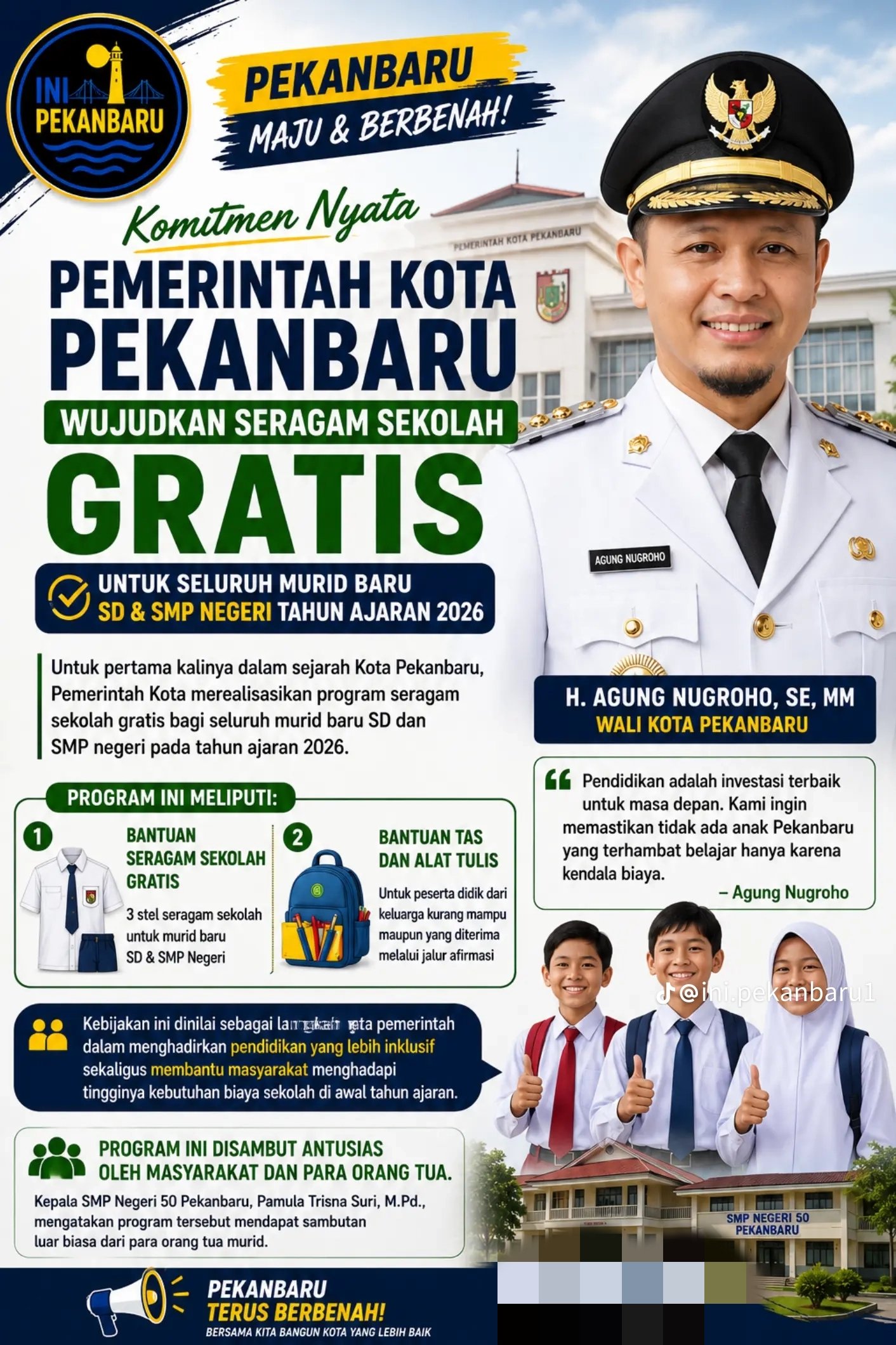 | Pemko Pekanbaru Wujudkan Seragam Sekolah Gratis untuk Siswa Baru SD dan SMP Tahun Ajaran 2026 | Pemko Pekanbaru Wujudkan Seragam Sekolah Gratis untuk Siswa Baru SD dan SMP Tahun Ajaran 2026